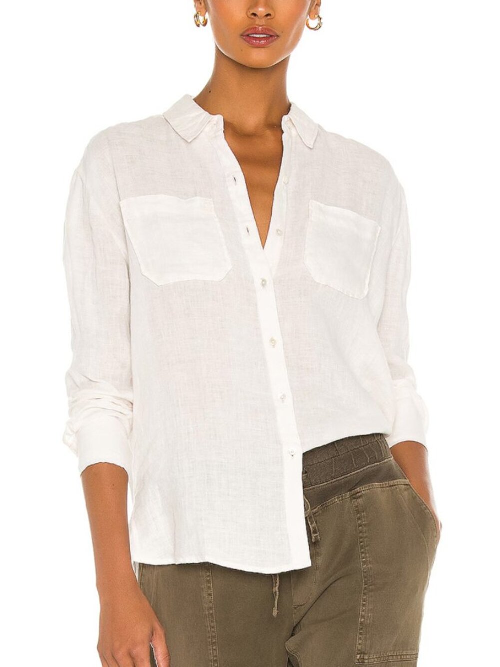 James Perse White Casual Linen Shirt Size 3